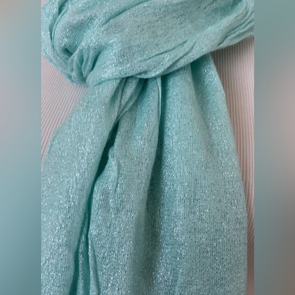 Mint color shawl with metallic silver thread soft shawl - Picture 4 of 13